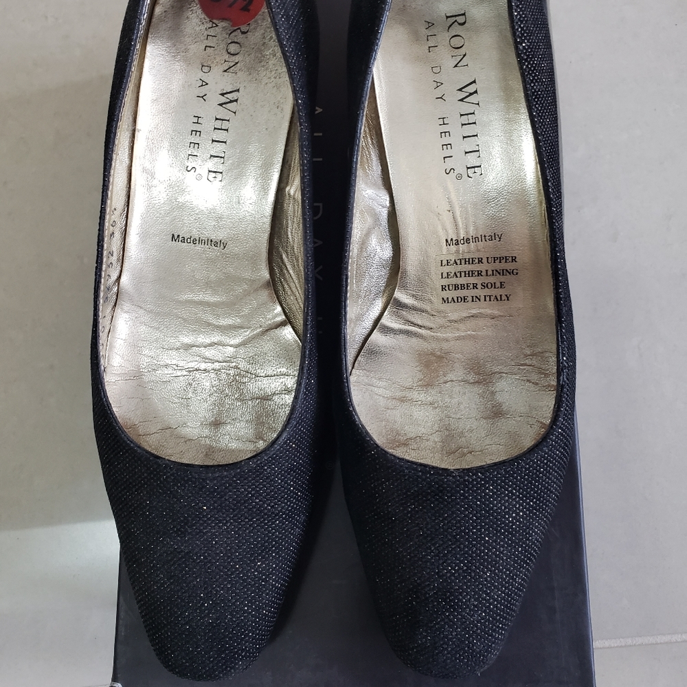 Ron White Andrea Onyx/Gold Metallic Fleck Suede Wedges - Size 36.5 UK